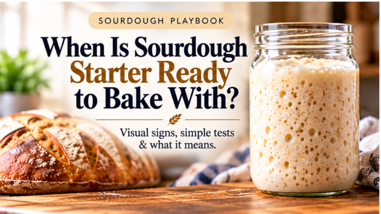 Active bubbly sourdough starter showing signs that it is ready to bake with